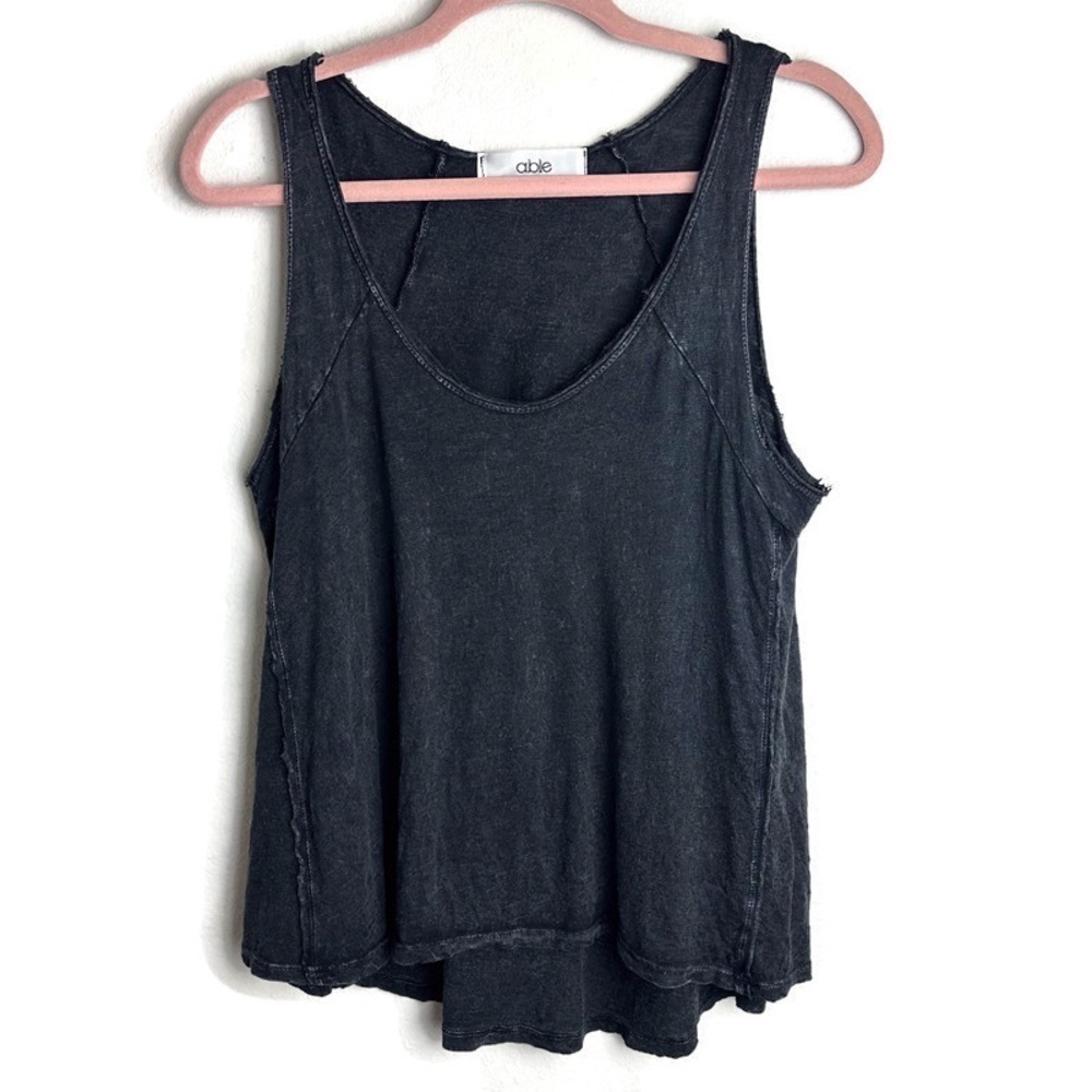 Able Distressed Black Drapey Lightweight Tank Top Size Small Summer Cotton Modal